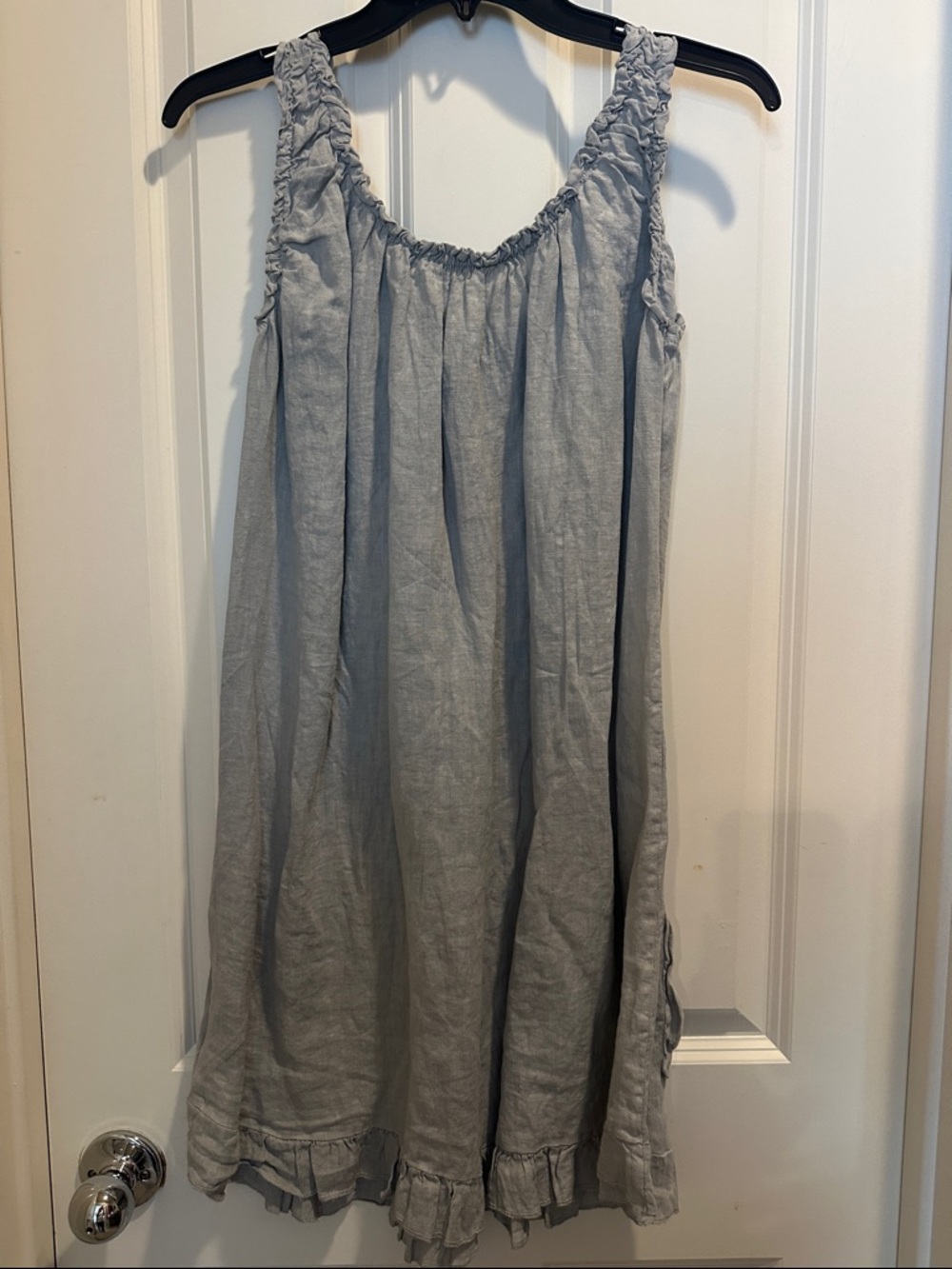 Colette Light Gray Ruffled Linen Sundress